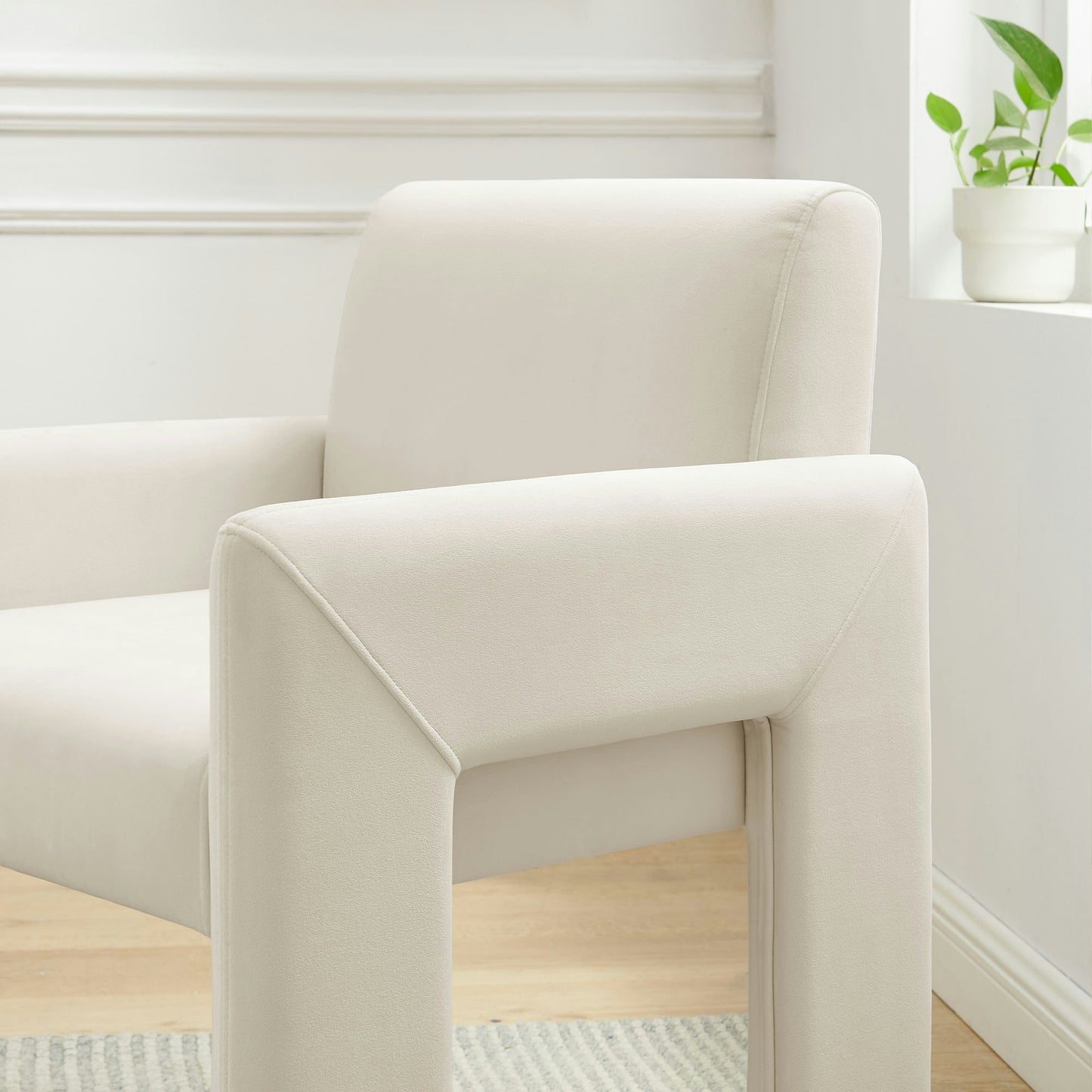 Myrtle Stain-Resistant Performance Velvet Dining Armchair in Alabaster