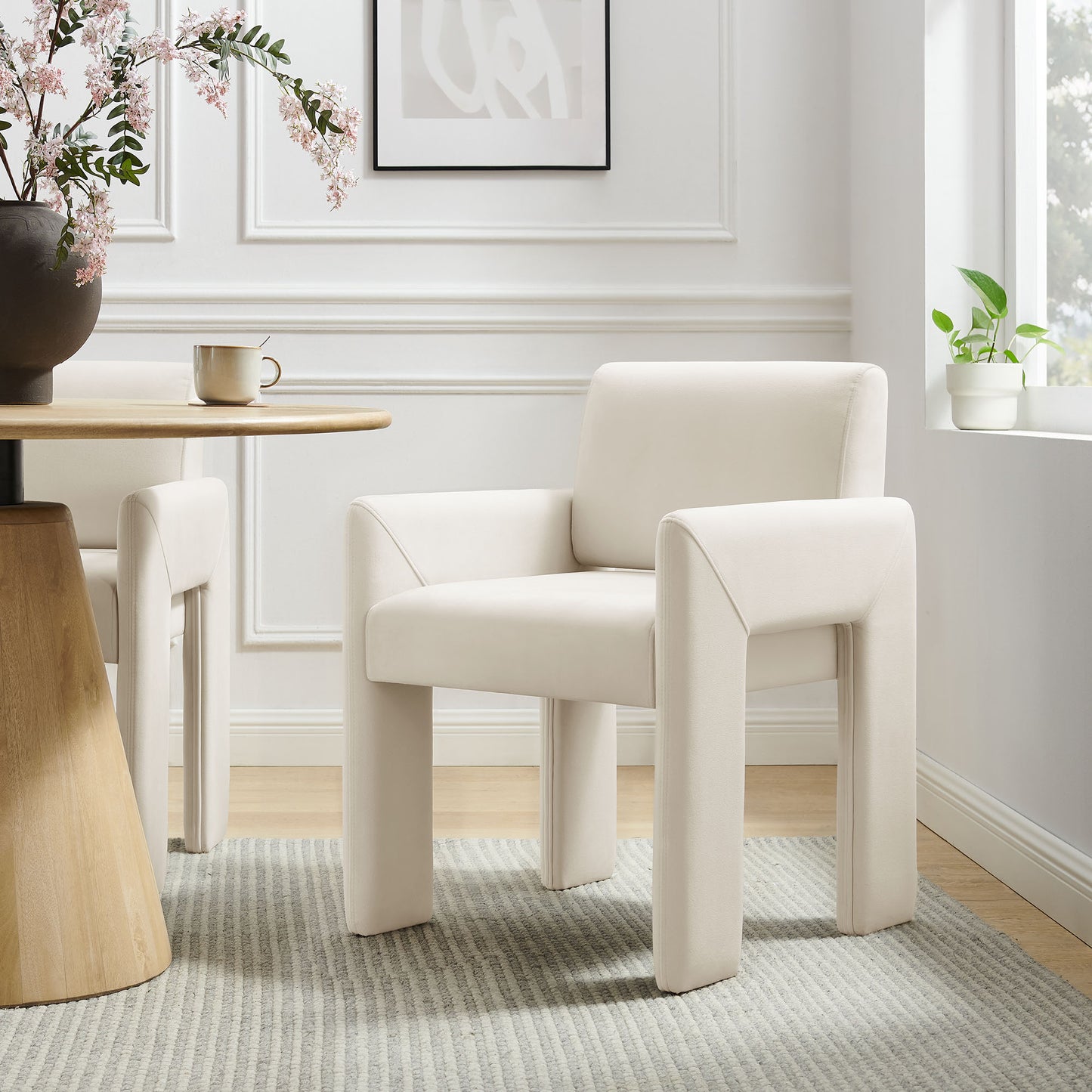 Myrtle Stain-Resistant Performance Velvet Dining Armchair in Alabaster