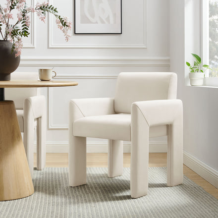 Daven Stain-Resistant Performance Velvet Dining Armchair in Alabaster