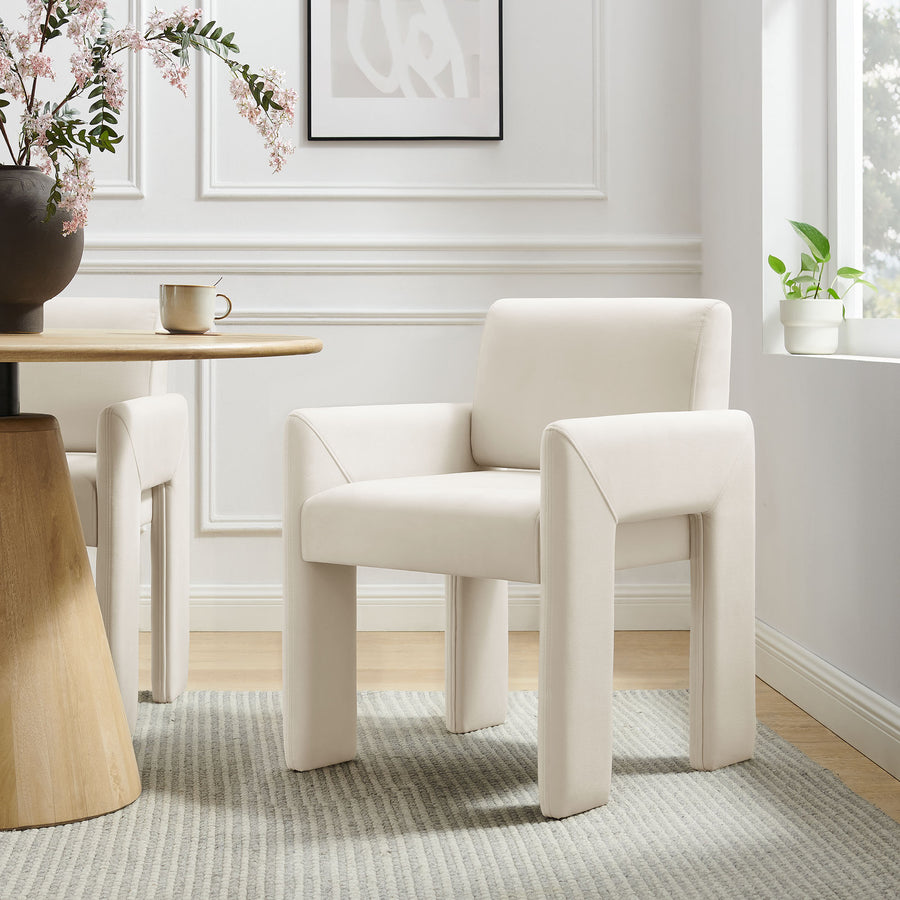 Myrtle Stain-Resistant Performance Velvet Dining Armchair in Alabaster