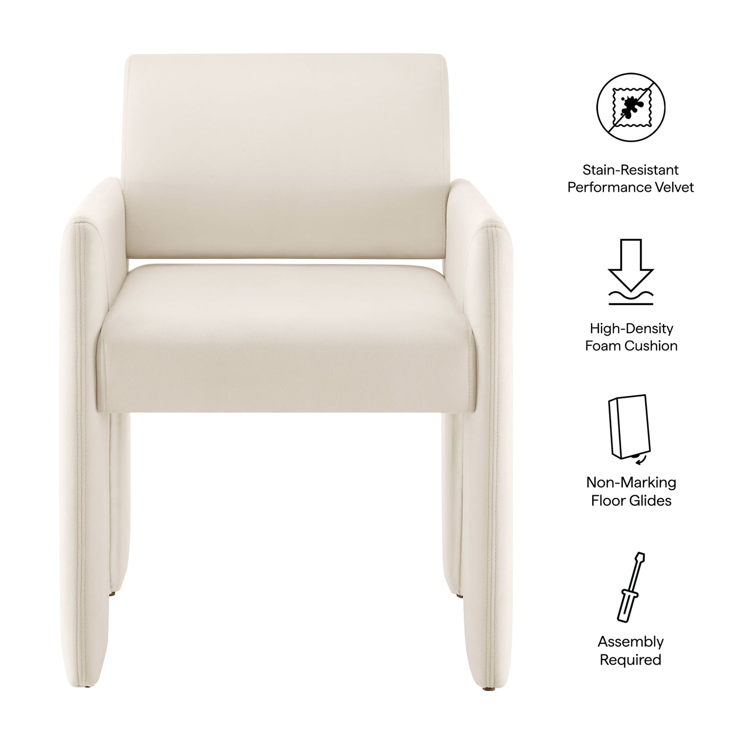 Myrtle Stain-Resistant Performance Velvet Dining Armchair in Alabaster
