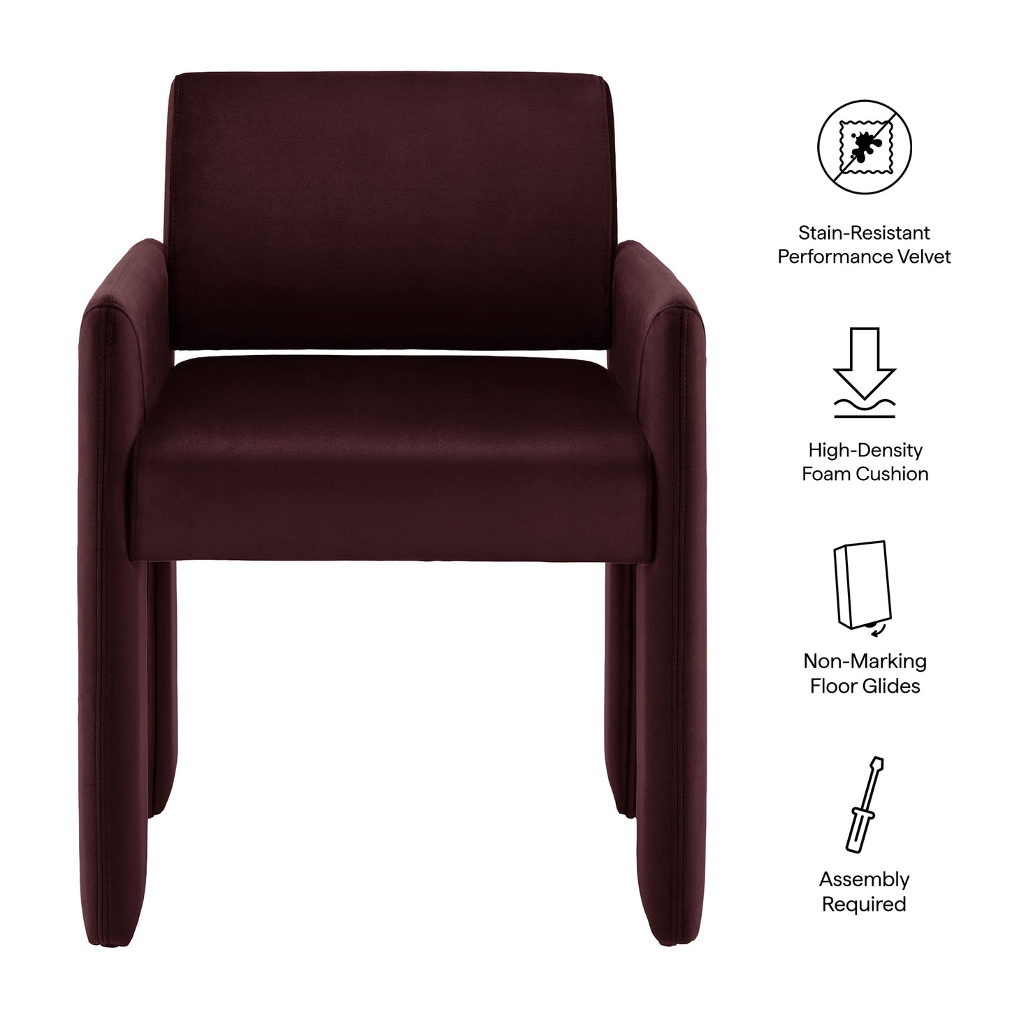 Myrtle Stain-Resistant Performance Velvet Dining Armchair in Mulberry