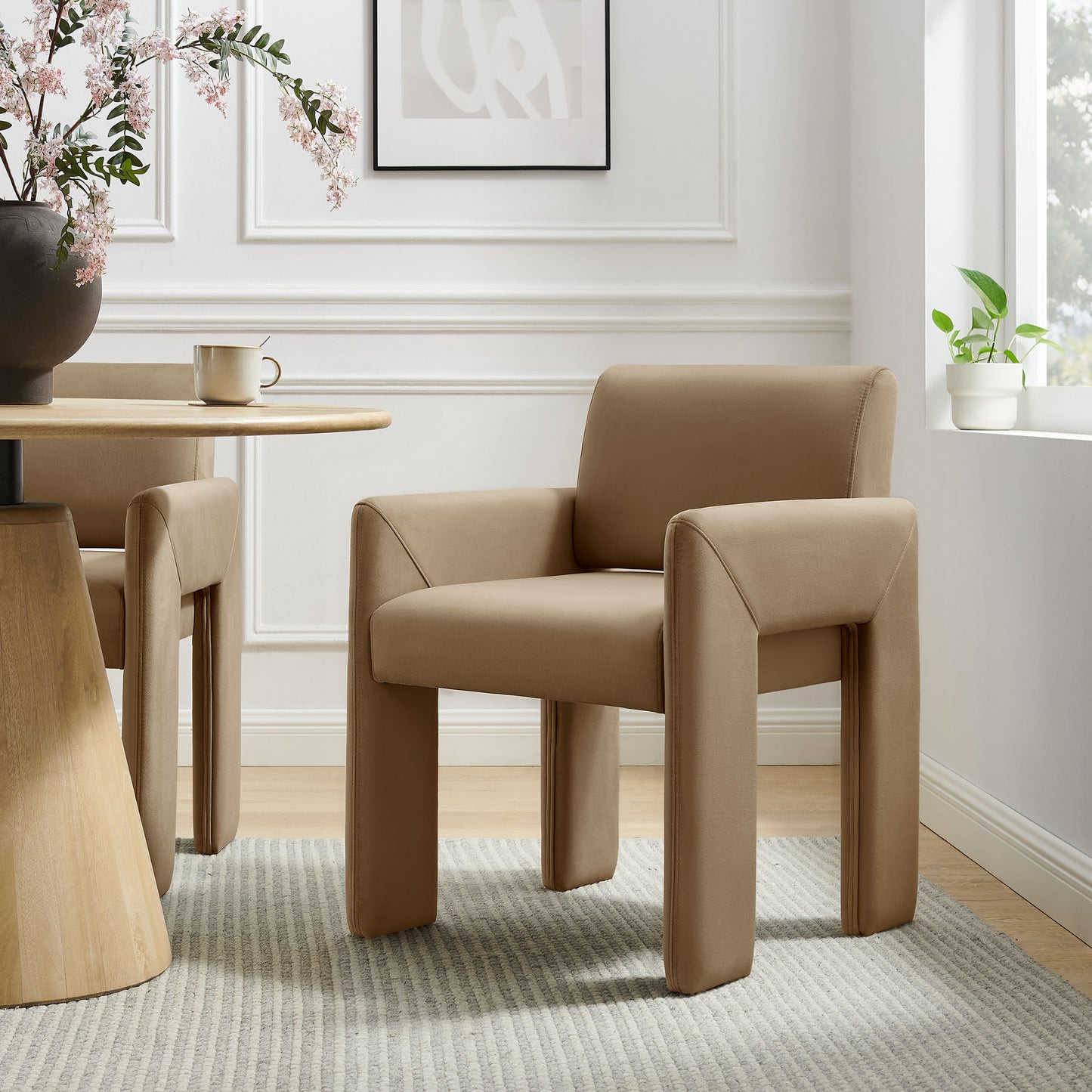 Myrtle Stain-Resistant Performance Velvet Dining Armchair in Taupe