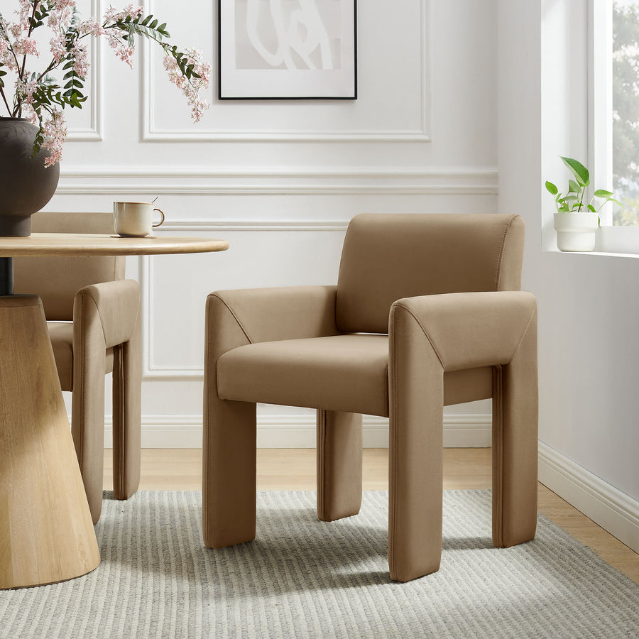 Myrtle Stain-Resistant Performance Velvet Dining Armchair in Taupe