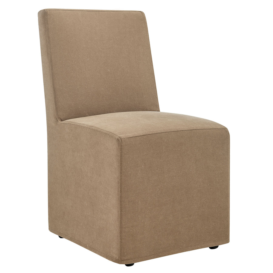 Yara Upholstered Linen-Blend Slipcovered Dining Chair in Almond