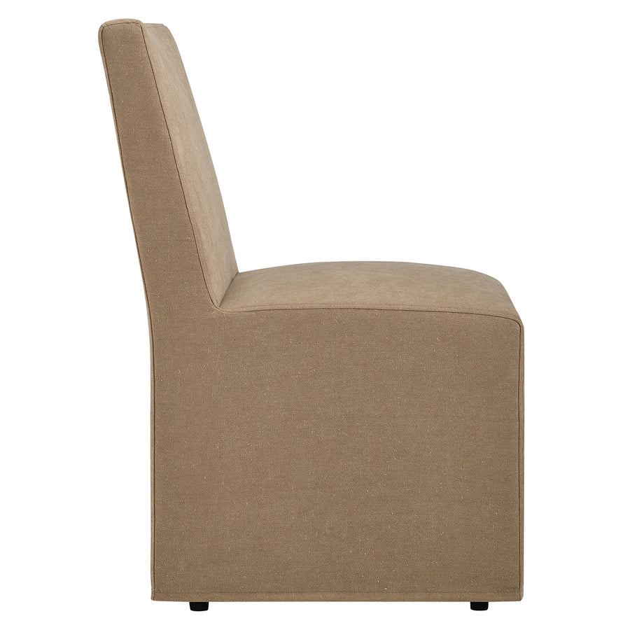 Yara Upholstered Linen-Blend Slipcovered Dining Chair in Almond