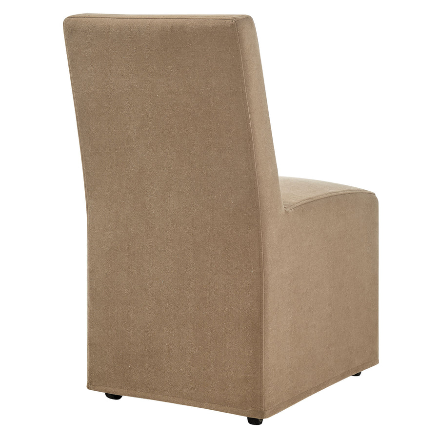 Yara Upholstered Linen-Blend Slipcovered Dining Chair in Almond