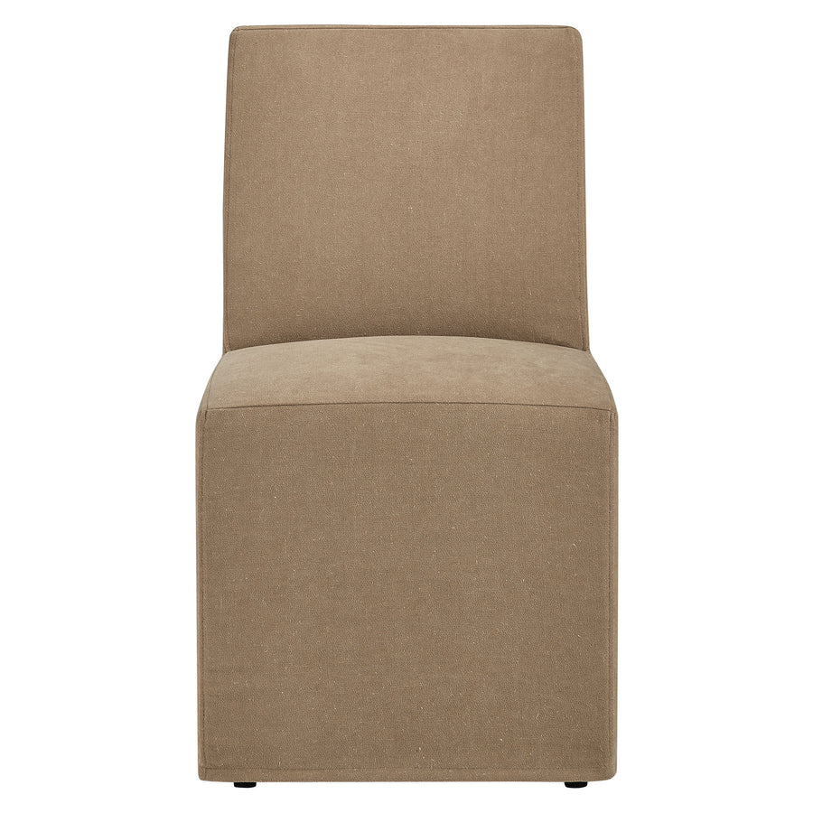 Yara Upholstered Linen-Blend Slipcovered Dining Chair in Almond