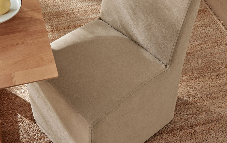 Yara Upholstered Linen-Blend Slipcovered Dining Chair in Almond