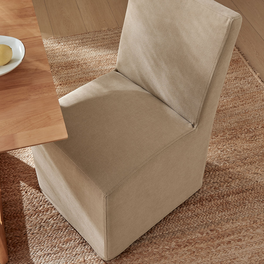 Yara Upholstered Linen-Blend Slipcovered Dining Chair in Almond
