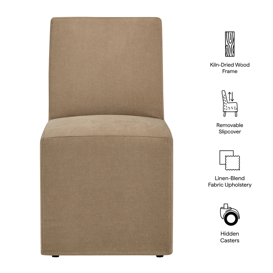 Yara Upholstered Linen-Blend Slipcovered Dining Chair in Almond