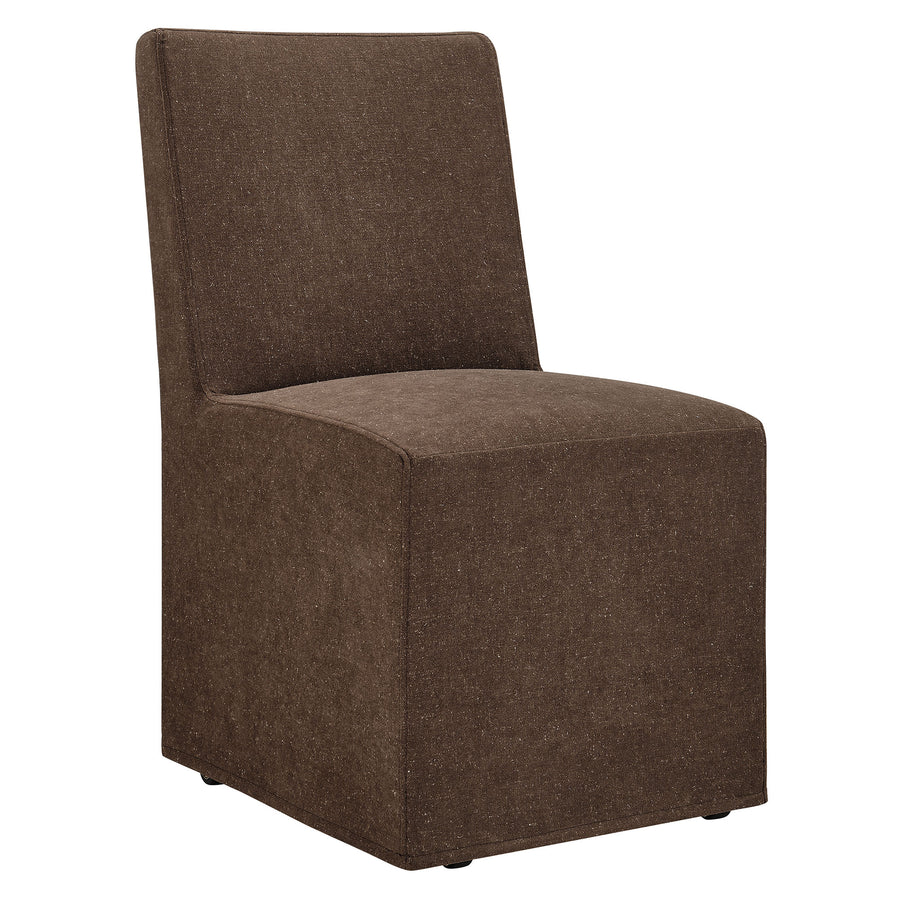 Yara Upholstered Linen-Blend Slipcovered Dining Chair in Cocoa