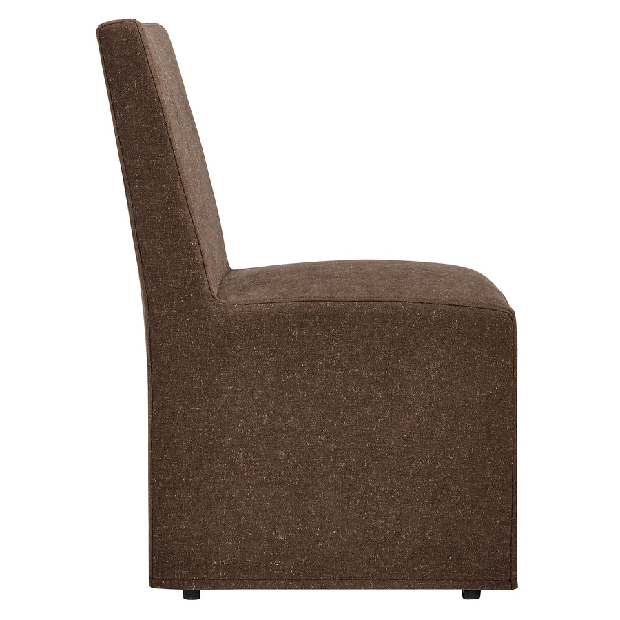 Yara Upholstered Linen-Blend Slipcovered Dining Chair in Cocoa