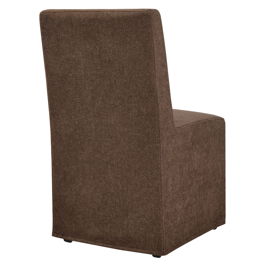 Yara Upholstered Linen-Blend Slipcovered Dining Chair in Cocoa