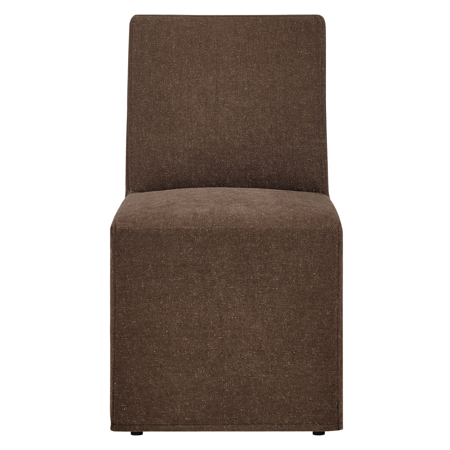 Yara Upholstered Linen-Blend Slipcovered Dining Chair in Cocoa