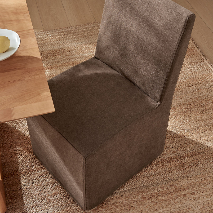 Yara Upholstered Linen-Blend Slipcovered Dining Chair in Cocoa