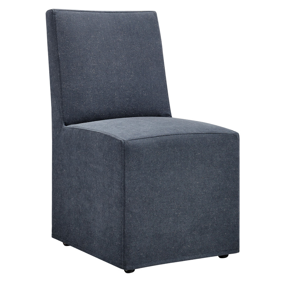 Yara Upholstered Linen-Blend Slipcovered Dining Chair in Denim