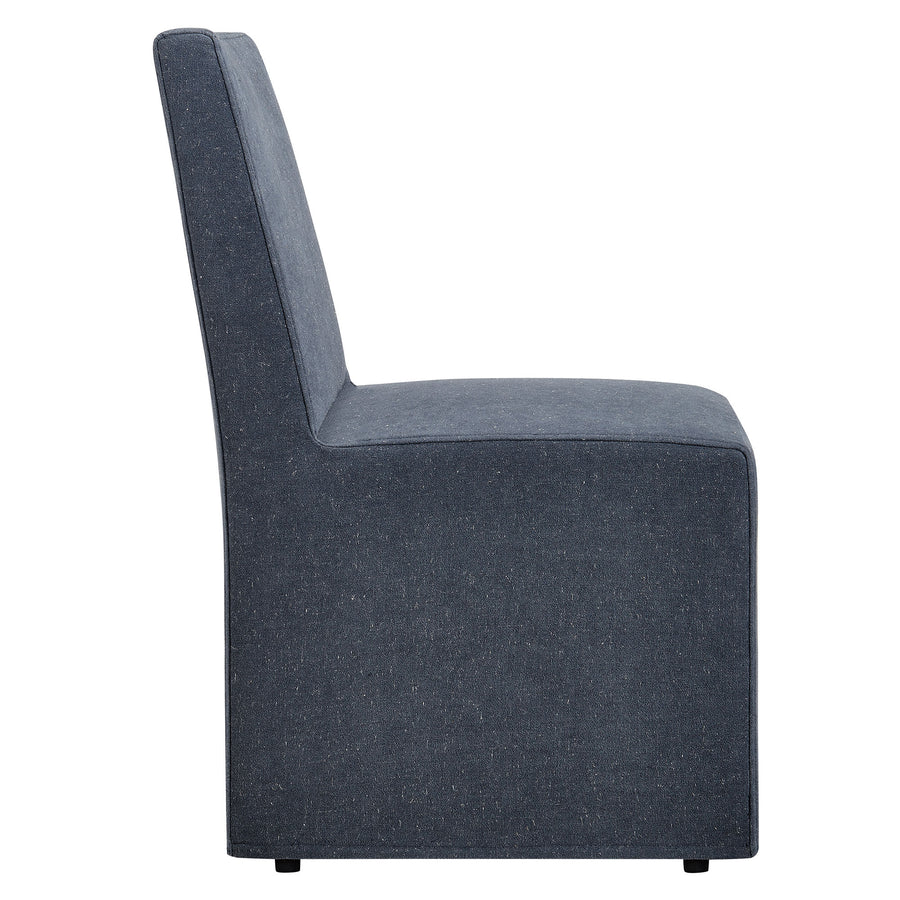 Yara Upholstered Linen-Blend Slipcovered Dining Chair in Denim