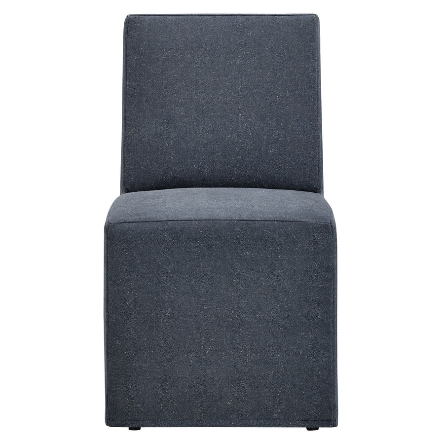 Yara Upholstered Linen-Blend Slipcovered Dining Chair in Denim