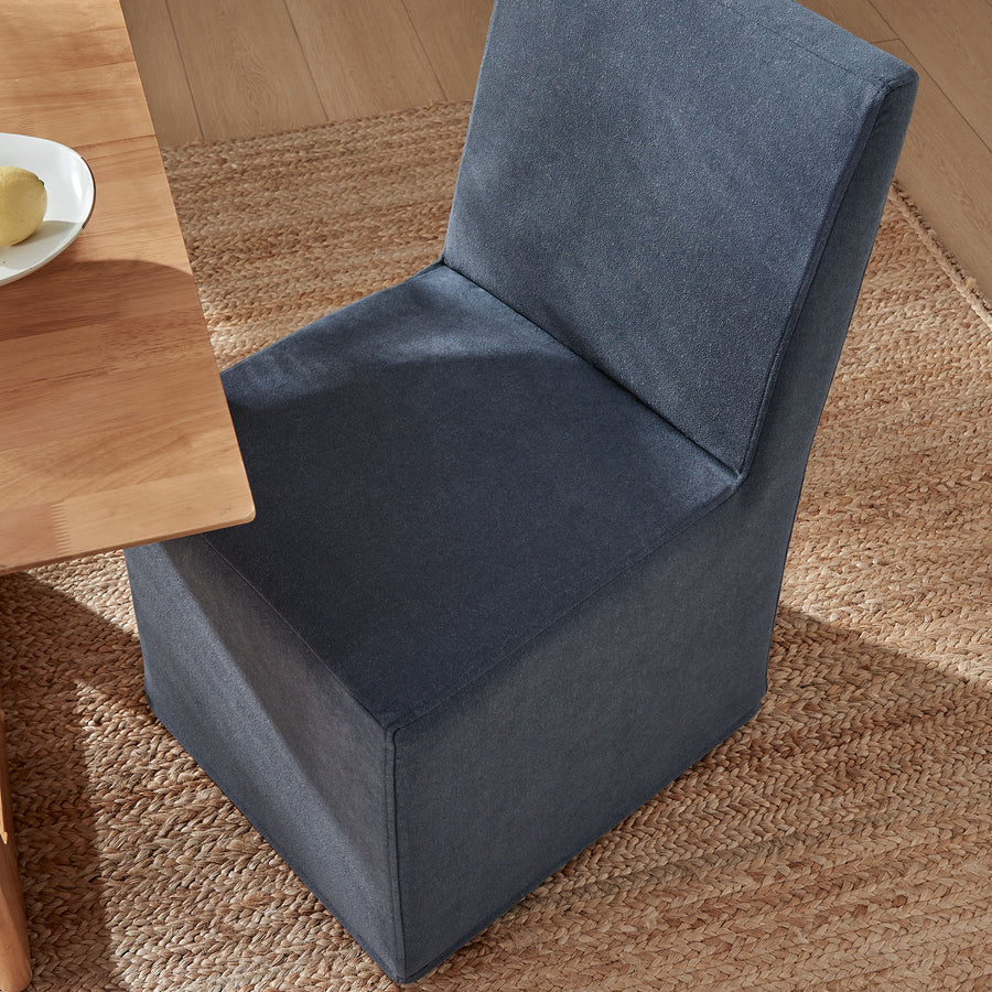 Yara Upholstered Linen-Blend Slipcovered Dining Chair in Denim
