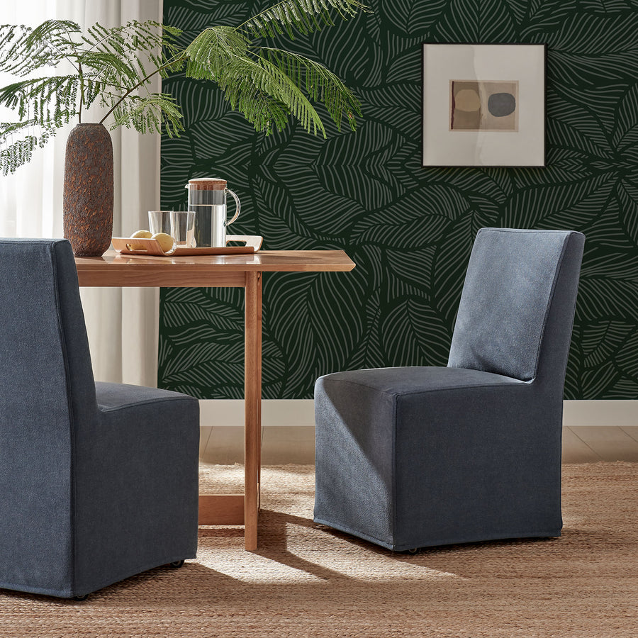 Yara Upholstered Linen-Blend Slipcovered Dining Chair in Denim