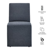 Yara Upholstered Linen-Blend Slipcovered Dining Chair in Denim