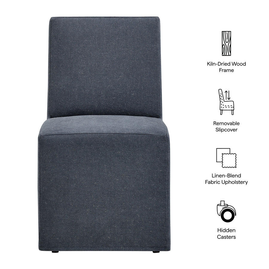 Yara Upholstered Linen-Blend Slipcovered Dining Chair in Denim
