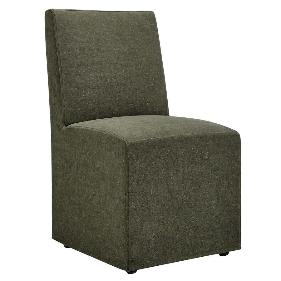 Yara Upholstered Linen-Blend Slipcovered Dining Chair in Sage