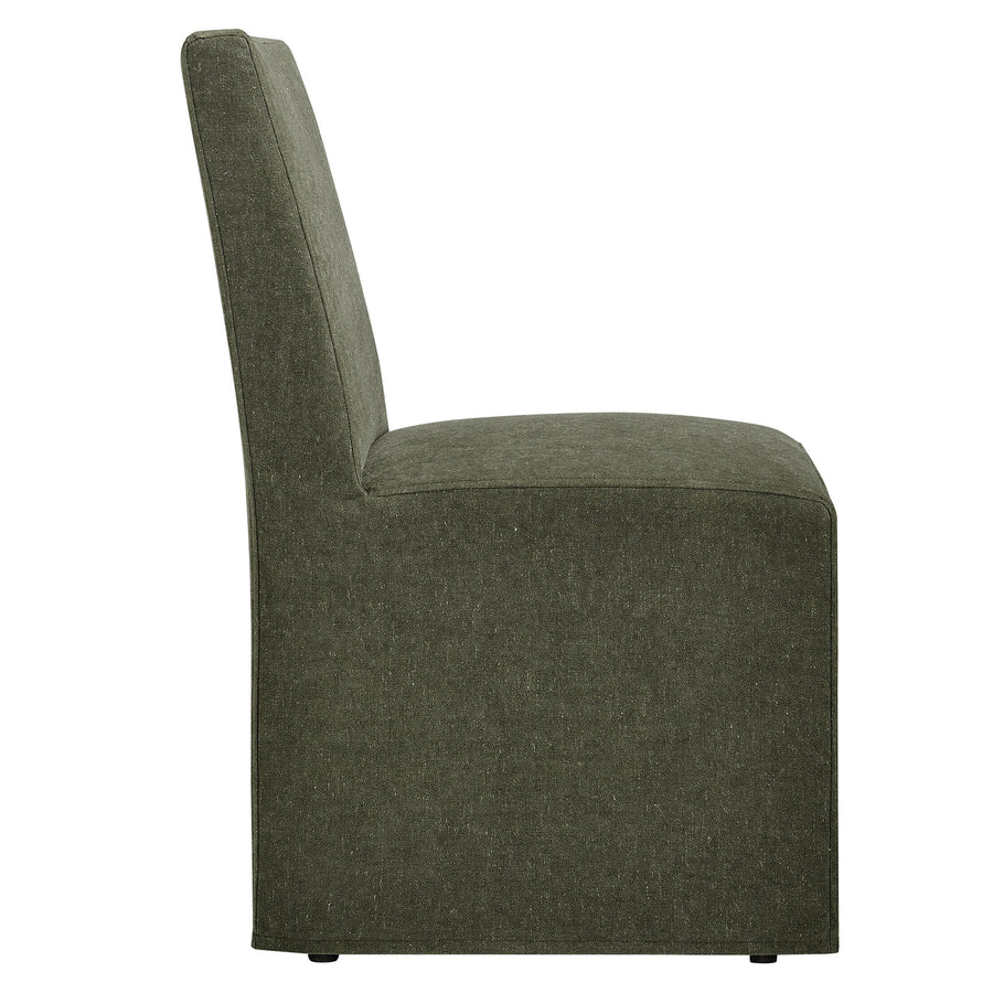 Yara Upholstered Linen-Blend Slipcovered Dining Chair in Sage