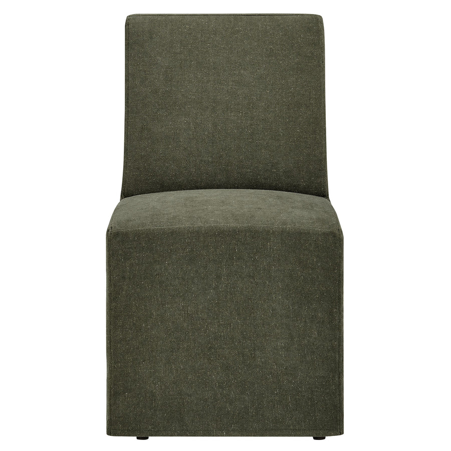 Yara Upholstered Linen-Blend Slipcovered Dining Chair in Sage