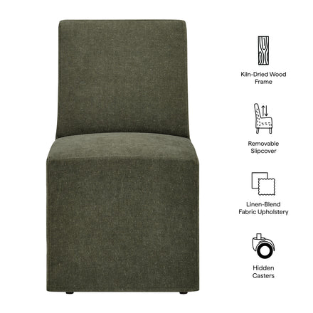 Tessera Upholstered Linen-Blend Slipcovered Dining Chair in Sage
