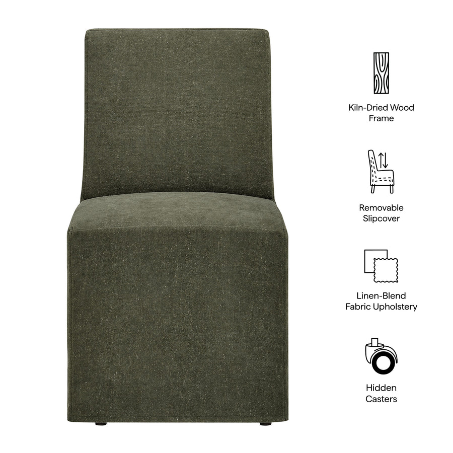 Yara Upholstered Linen-Blend Slipcovered Dining Chair in Sage