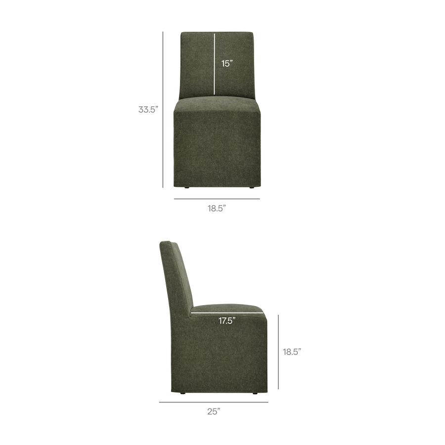 Yara Upholstered Linen-Blend Slipcovered Dining Chair in Sage