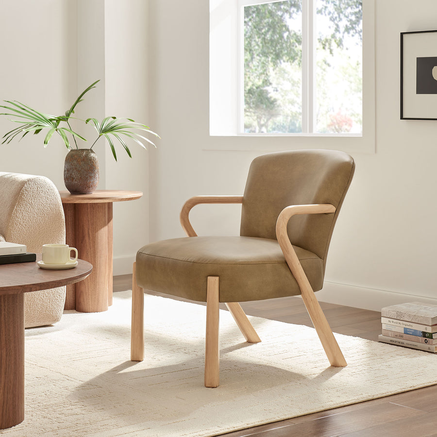 Levante Faux Leather Upholstered Accent Armchair in Toast