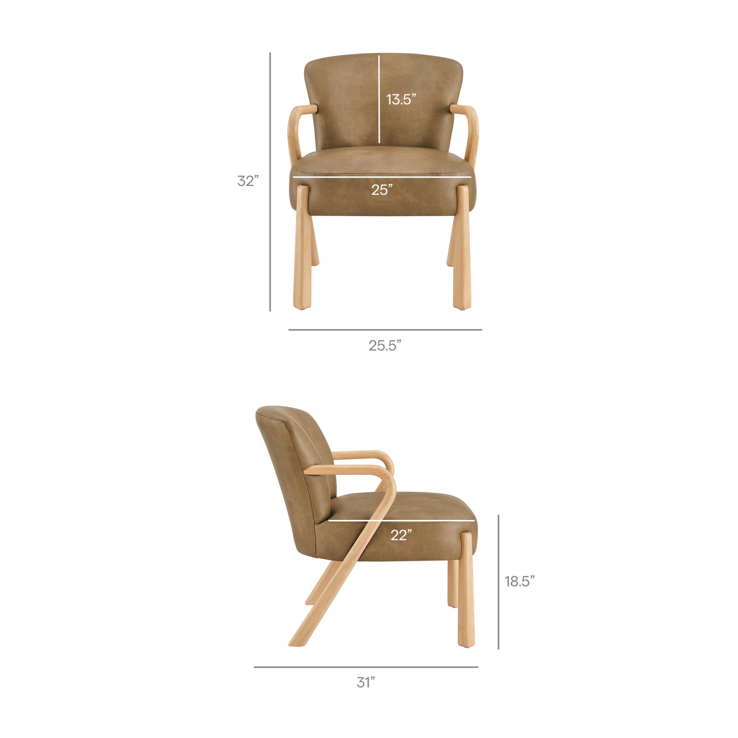 Levante Faux Leather Upholstered Accent Armchair in Toast