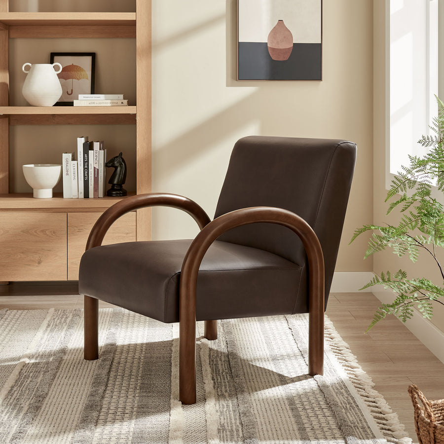 Gareth Faux Leather Upholstered Accent Chair in Espresso