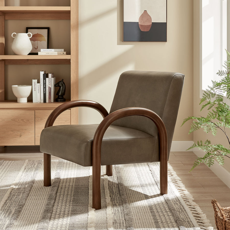 Gareth Faux Leather Upholstered Accent Chair in Mushroom