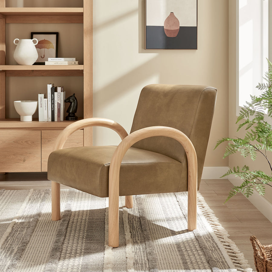 Gareth Faux Leather Upholstered Accent Chair in Toast