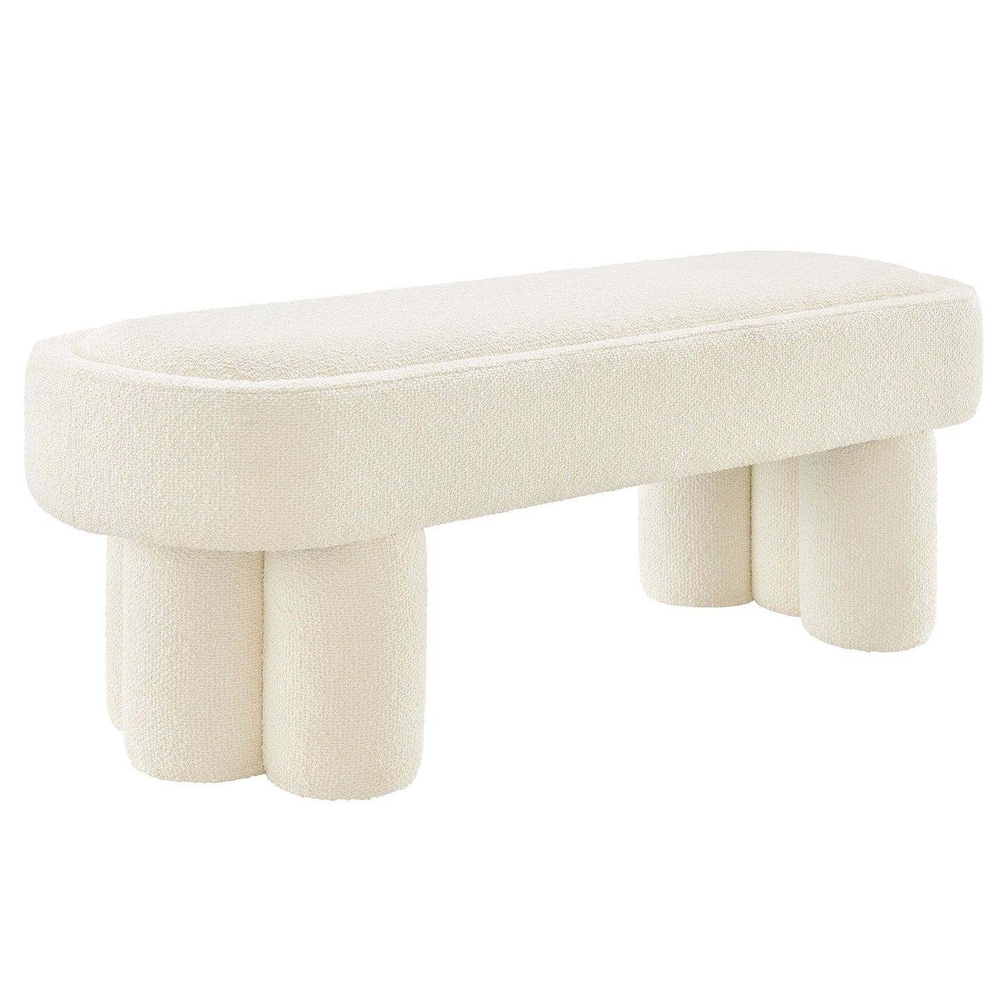 Elemi 52-Inch Oval Boucle Fabric Bench in Cream