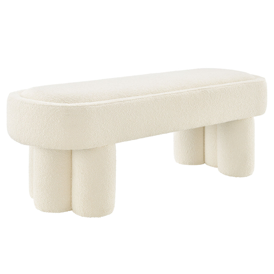 Elemi 52-Inch Oval Boucle Fabric Bench in Cream