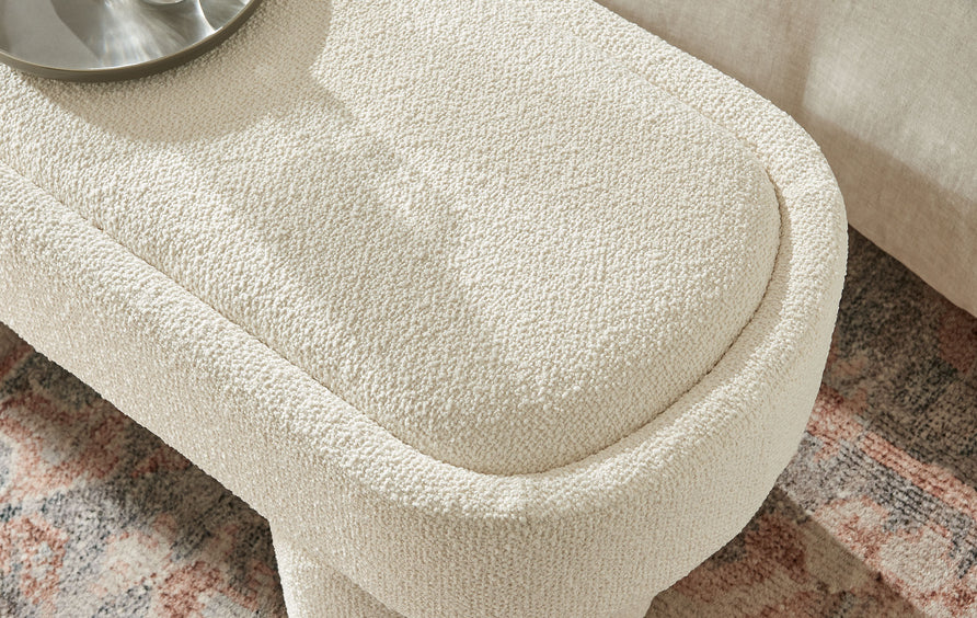 Elemi 52-Inch Oval Boucle Fabric Bench in Cream