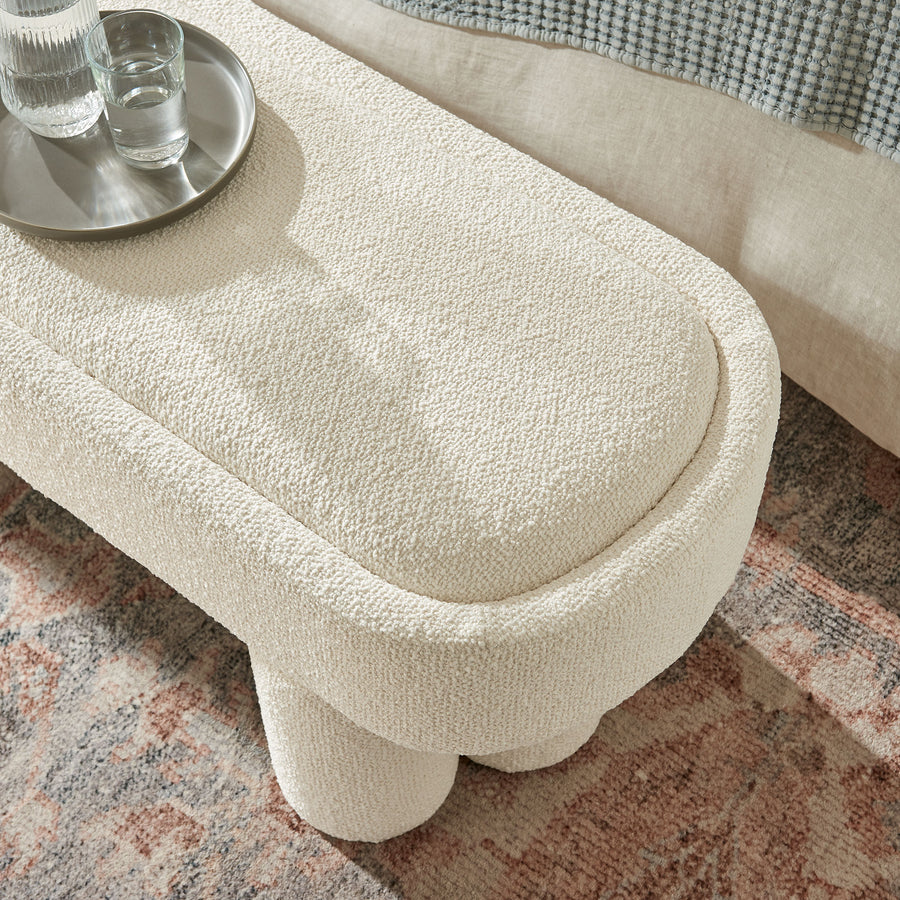 Elemi 52-Inch Oval Boucle Fabric Bench in Cream