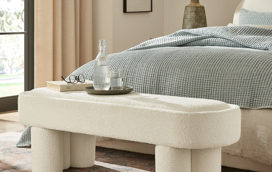 Elemi 52-Inch Oval Boucle Fabric Bench in Cream