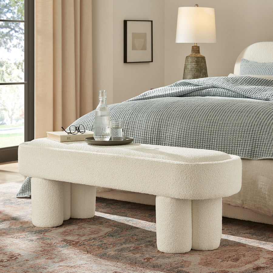 Elemi 52-Inch Oval Boucle Fabric Bench in Cream