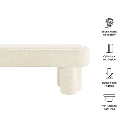 Mossi 52-Inch Oval Boucle Fabric Bench in Cream