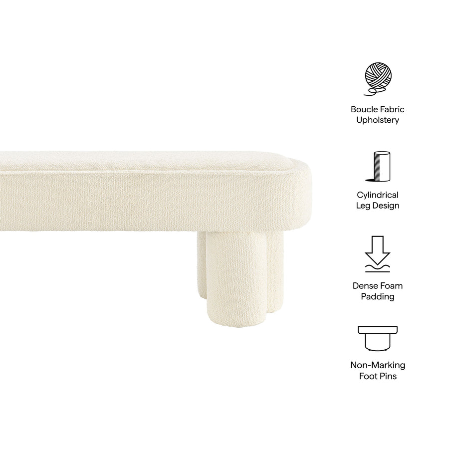 Elemi 52-Inch Oval Boucle Fabric Bench in Cream