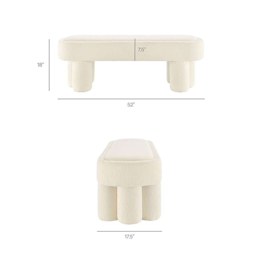 Elemi 52-Inch Oval Boucle Fabric Bench in Cream