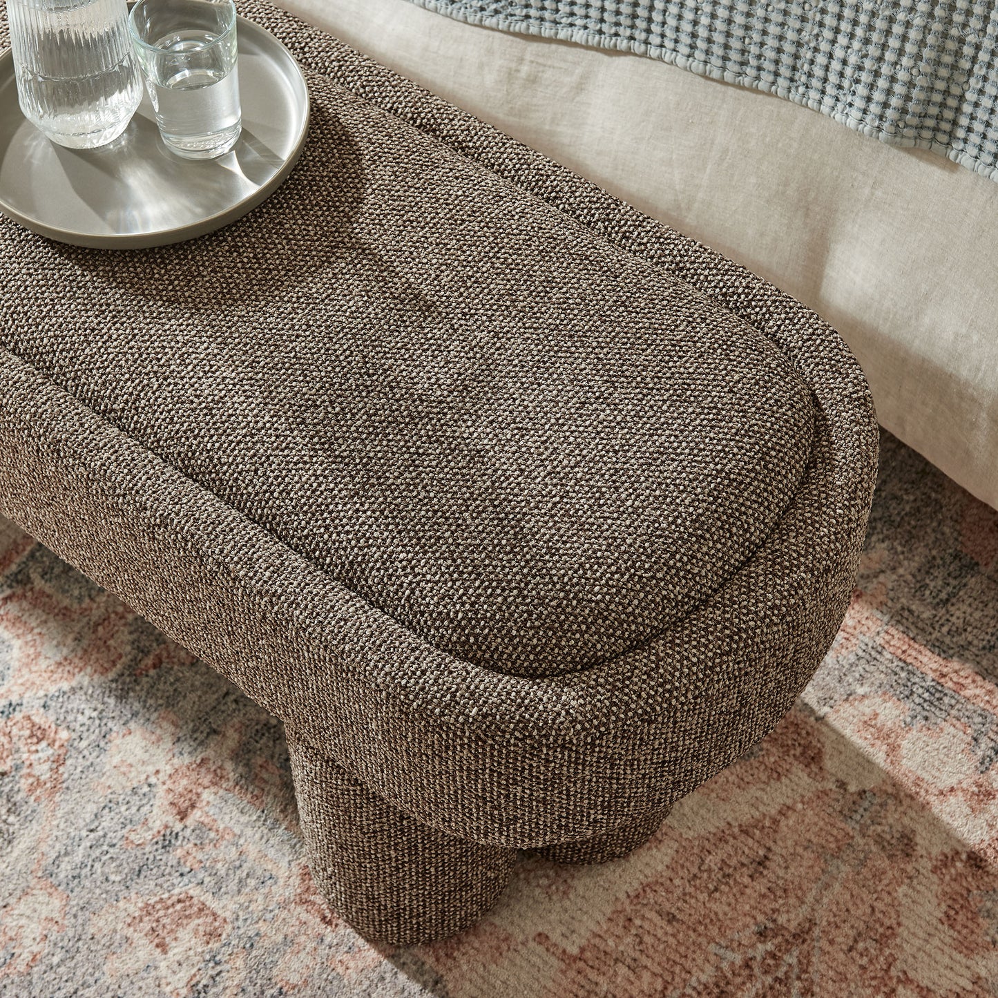 Elemi 52-Inch Oval Boucle Fabric Bench in Earth