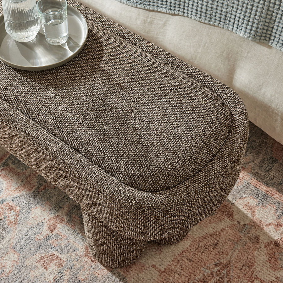 Elemi 52-Inch Oval Boucle Fabric Bench in Earth