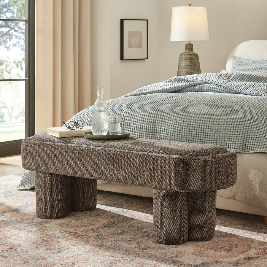 Elemi 52-Inch Oval Boucle Fabric Bench in Earth